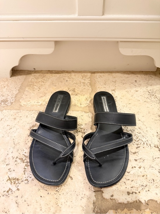 Manolo Blahnik Shoes - Manolo Blahnik Black Leather Multi-Strap Slide Sandals